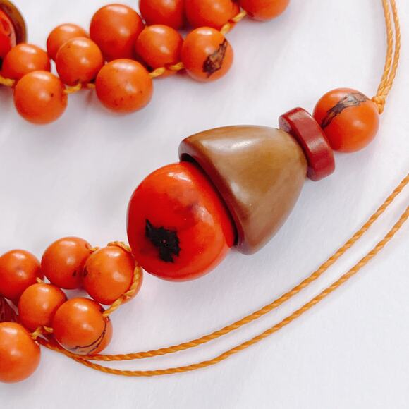 VTG 1970s Tagua Nut Wood Necklace Boho Artisan Long Natural Statement Jewelry - Picture 8 of 13